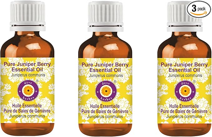 Deve Herbes Pure Juniper Berry Essential Oil (Juniperus communis) Steam Distilled (Pack of Three) 100ml X 3 (10 oz)