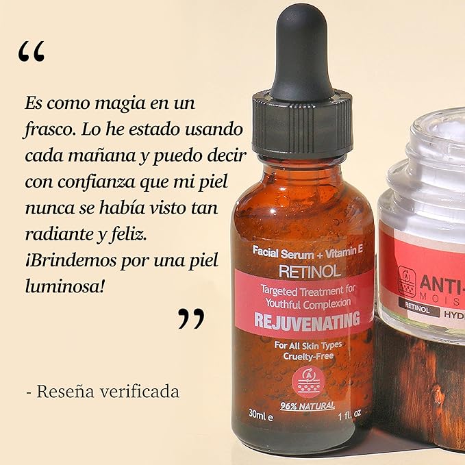 Purifect Retinol Rejuvenating Facial Serum for Anti-Aging - Helps Wrinkles & Dark Spots with Vitamin E & Arginine, Targets Fine Lines, Improves Texture, Hydrates & Brightens for Radiant Skin - 1 fl oz