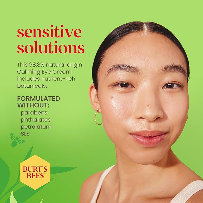 Burt's Bees Calming Eye Cream With Aloe and Rice Milk, Moisturizes Without Causing Redness or Irritation, 98.7 Percent Natural Origin Skin Care, 0.5 oz. Bottle, (Pack of 2)