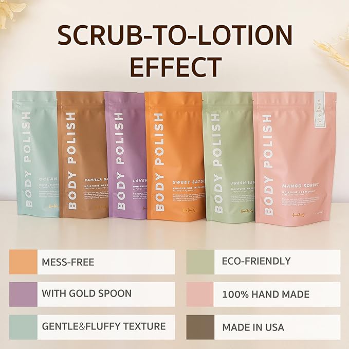 Bonblissity Body Polish, 8oz. - Sweet Satsuma Scented Body Scrub Exfoliator for Women, Exfoliating Sugar Scrub To Lotion Moisturizer, Gentle Exfoliant for Dry and Sensitive Skin, Handmade in USA