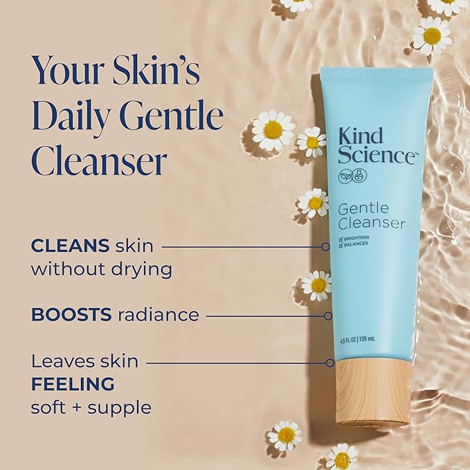 Kind Science Gentle Face Cleanser - Face Wash for Women & Makeup Remover with Vitamin C - Facial Cleanser for Dry Skin - Paraben, Dye & Fragrance Free, Cruelty Free, 4.5 fl oz