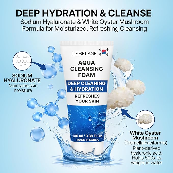 LEBELAGE Korean Aqua Facial Cleanser 3.38 oz | Cleansing Foam Face Wash | Low pH Gentle Hydrating Daily Facial Cleanser Sensitive Skin | Deep Cleansing Foaming Cleanser, Pore Care-All Skin Types