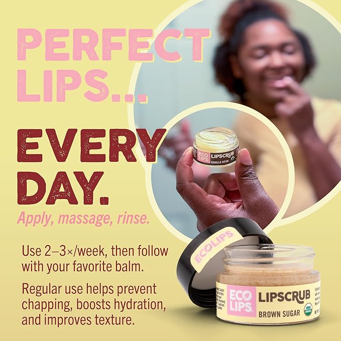 Eco Lips Brown Sugar Lip Scrub 2 Pack - 100% Organic Lip Care Treatment with Organic Sugar and Coconut Oil - Gently Exfoliate and Polish Dry, Flaky Lips, 0.50 oz jars
