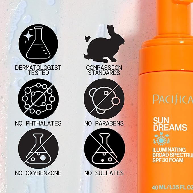Pacifica Facial Sunscreen - Sun Dreams Illuminating SPF 30 Foam Broad Spectrum Every Day Face Lotion UVA/UVB Protection