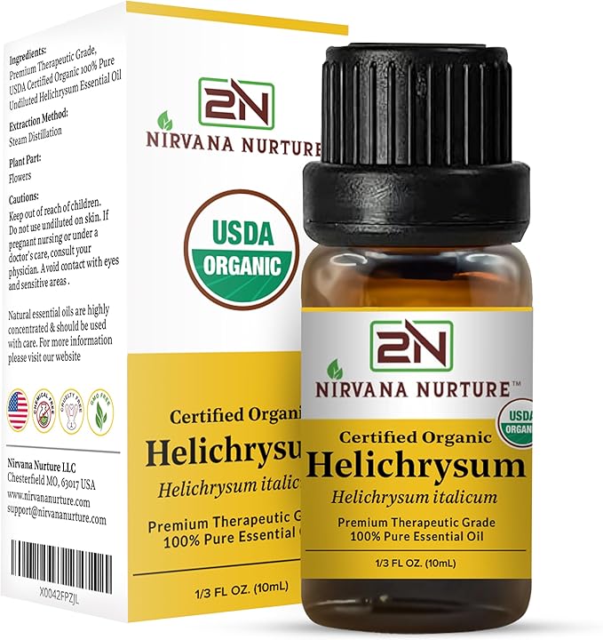 Helichrysum Essential Oil, USDA Certified Organic, 100% Pure Undiluted, Aromatherapy Oil for Diffuser, Hair & Skin Care