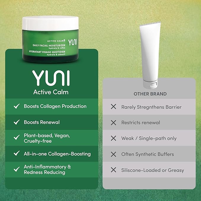 YUNI | Plant Based Vegan Moisturizer | Green Tea Extract | Plant Stem Cell Anti-aging | Hydrating Moisturizer | Collagen Boosting Cream | 2oz