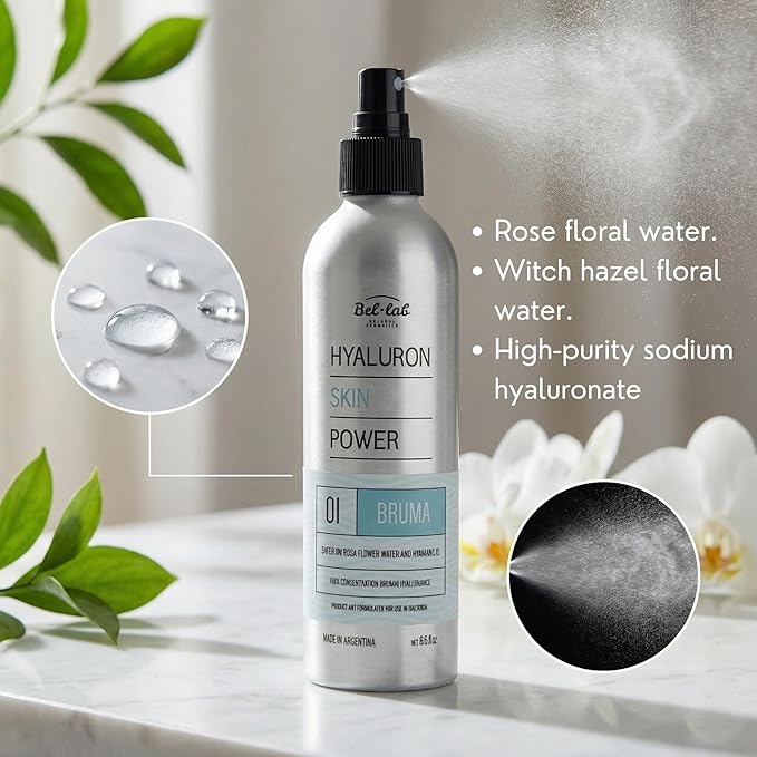 Bel Lab Hyaluron Skin Power Facial Mist – Hydrating Face Mist with Hyaluronic Acid, Rose Water & Witch Hazel – Lightweight Toner Spray for Glowing Skin – Vegan – 8.5 fl oz