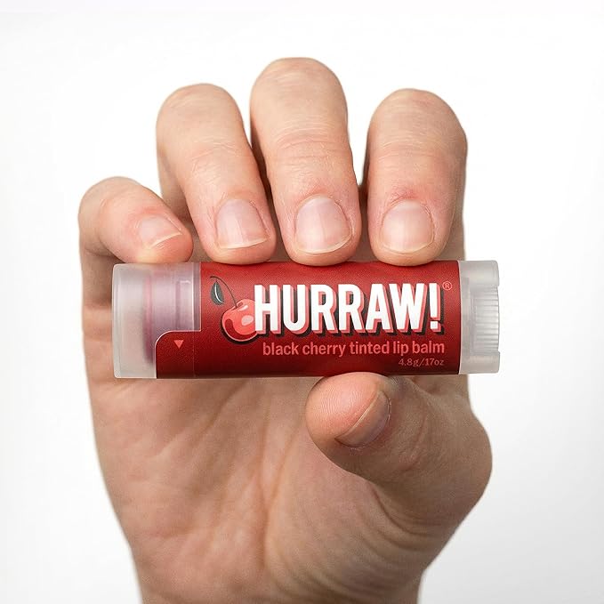 Hurraw! Black Cherry Tinted Lip Balm: (Sheer Red Tint) Organic, Certified Vegan, Cruelty and Gluten Free. Non-GMO, 100% Natural Ingredients. Bee, Shea, Soy and Palm Free. Made in USA
