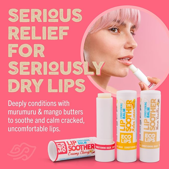 Eco Lips Conditioning Lip Soother Lip Balm – Natural & Moisturizing Lip Care with Shea & Murumuru Butter, Clean Beauty, Daily Hydration & Protection for Chapped Lips, Variety 3-pack 0.15 oz.
