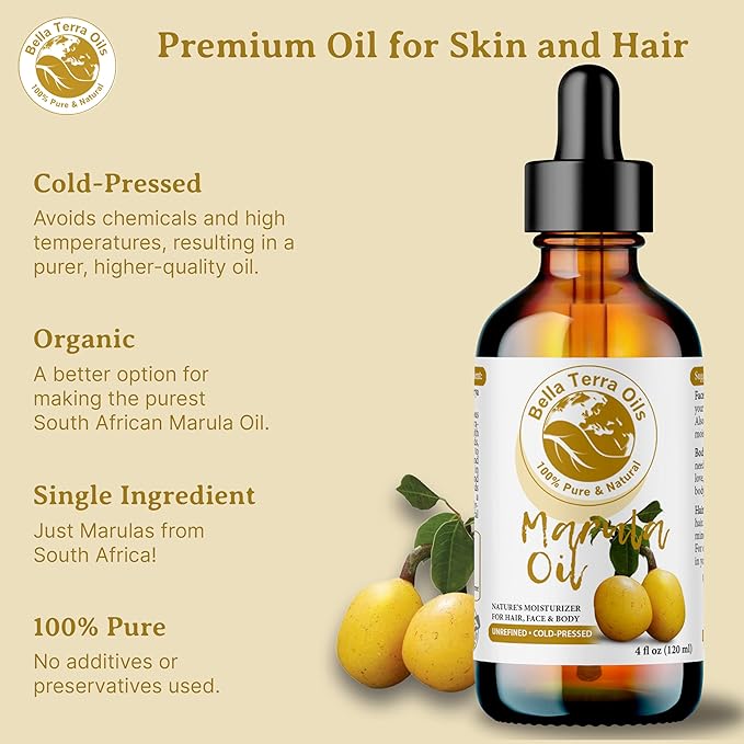 Bella Terra Oils - Marula Facial Oils 16oz - Dive Deep into the Luxury of Nature, Rich in Flavonoids & Minerals, Daily Dose of Radiance