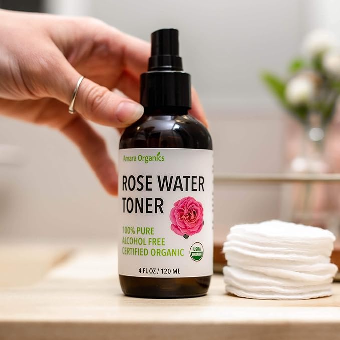 Rose Water Spray for Face - Facial Toner & Hair Mist - USDA Certified Organic - 100% Pure & Alcohol Free - 4 Oz