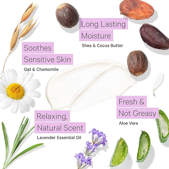 Tree To Tub Lavender Shea Butter Body Lotion for Dry Skin - Moisturizing Sensitive Skin Lotion for Women & Men, Vegan Body Moisturizer w/Organic Aloe Vera, Cocoa Butter, All Natural Colloidal Oatmeal
