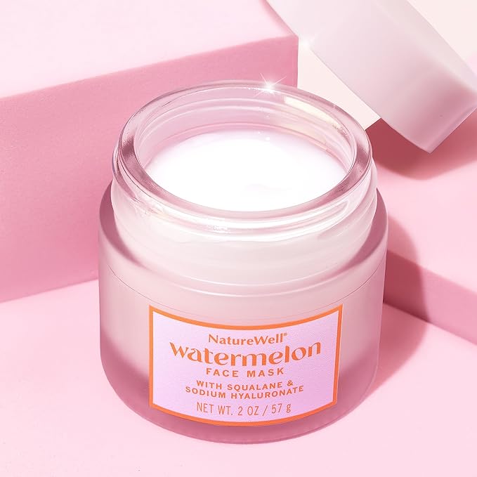 NATURE WELL Watermelon Face Mask, Enriched with Hydrating Watermelon Fruit Water & Plant-Derived Squalane, Promotes A Radiant & Moisturized Complexion, 2 Oz.