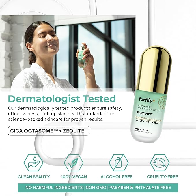 Fortify Skincare Niacinamide & Hyaluronic Acid Face Mist – 3-in-1: Detox, Treat, Boost – Hydrating, Soothing, Anti-Aging Facial Spray – Dermatologist Tested Korean Skin Care – Clean Beauty – 2.87 Oz