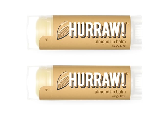 Hurraw! Almond Lip Balm, 2 Pack: Organic, Certified Vegan, Cruelty and Gluten Free. Non-GMO, 100% Natural Ingredients. Bee, Shea, Soy and Palm Free. Made in USA