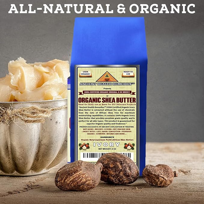 USDA Certified Organic Unrefined Raw AFRICAN IVORY SHEA BUTTER BLOCKS/JAR Bulk Size Grade A for Anti Aging, Dry Skin, Base for DIY Body Butter, Beauty, Skin Moisturizer & Hand Cream