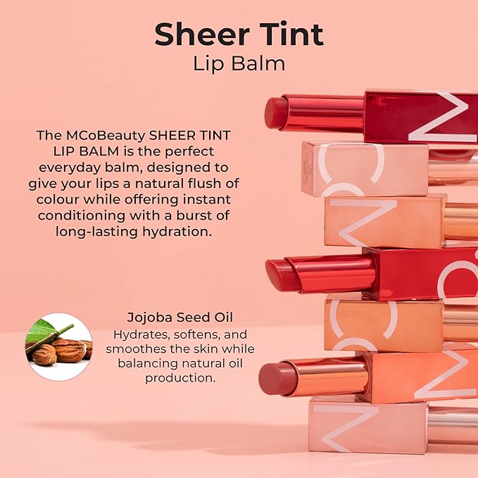 MCoBeauty - Sheer Tint Lip Balm – Lava, Deep Peach Shade - Hydrating Gloss Balm with Jojoba Seed Oil - Helps Nourish Lips and Adds a Glossy Tint - Lip Care, Tinta para Labios
