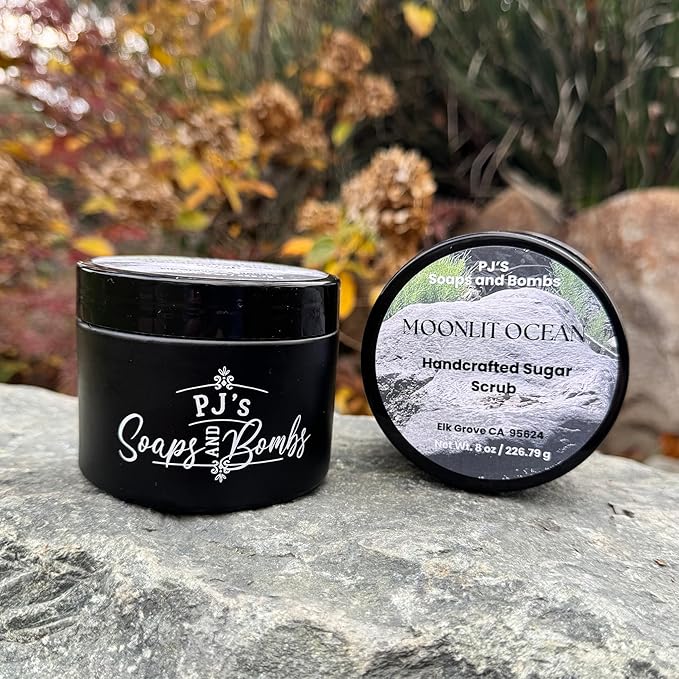 Moonlit Ocean Sugar Scrub 8 oz – Exfoliating Body Scrub for Smooth, Soft Skin – Handmade Natural Skincare, Clean Ingredients, Moisturizing Spa Bath Gift