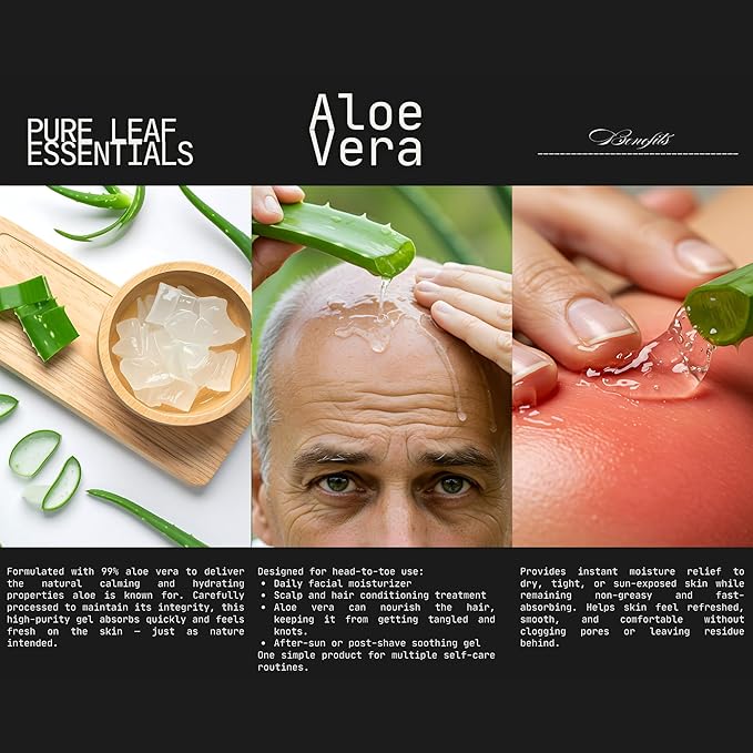 Organic Aloe Vera Gel – 99% Pure, Fresh-Harvested, Hydrating Gel for Face, Body, Hair, and Scalp, 10 oz