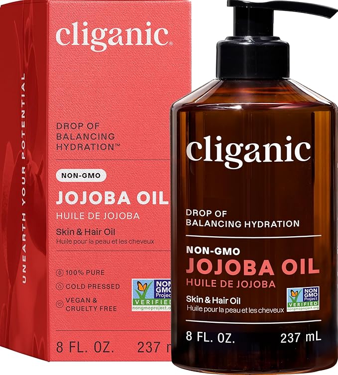 Cliganic Non-GMO Jojoba Oil for Skin, Hair & Face (8oz) | 100% Pure, Natural Cold Pressed Unrefined Hexane Free