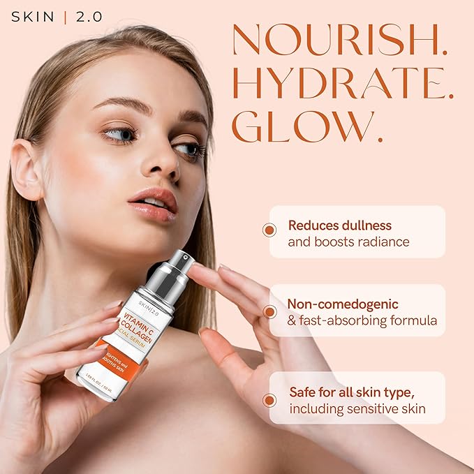 Skin 2.0 Vitamin C & Collagen Serum & Day Cream Set - Anti-Aging, Dark Spot Remover & Brightening - Dermatologist Tested Korean Skincare - Clean Beauty, Cruelty-Free, All Skin Types - 1.69 Fl. oz