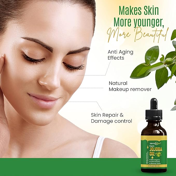 Jojoba Oil -100% Organic & Cold Pressed Oil - Anti-Aging Moisturizing Treatment for Face, Hair, Skin & Nails, Acne Scars, Anti-Wrinkle. (2 FL OZ)