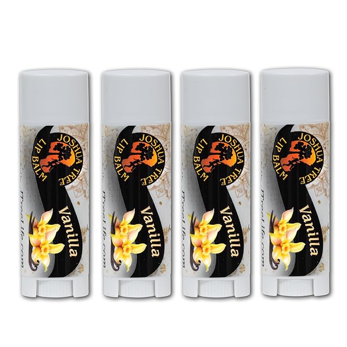 Joshua Tree Organic Lip Balm: 25 Flavor Varieties Made with Beeswax (4-pack, Vanilla)