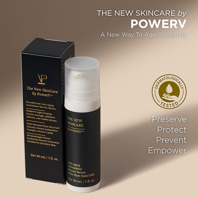 Anti Aging Serum for Sensitive Skin | Stem Cell Serum | Retinol Alternative for Face | Astaxanthin, Beta Glucan, Ceramides | Barrier Repair Serum | Fragrance Free | Dermatologist Tested | PowerV