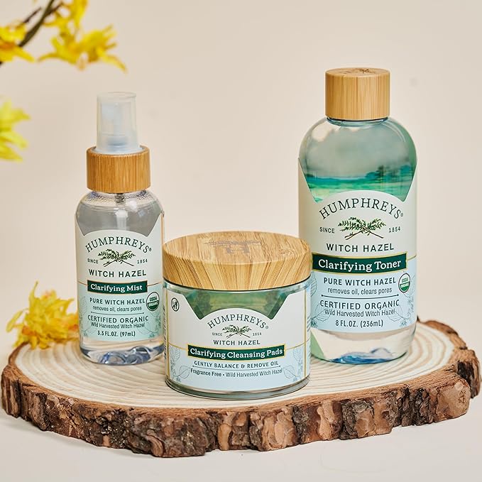 Humphreys Witch Hazel Clarifying Cleansing Pads | Wild Harvested Witch Hazel | Natural, Fragrance-Free Formula | Removes Oil & Impurities | 60 Rounds