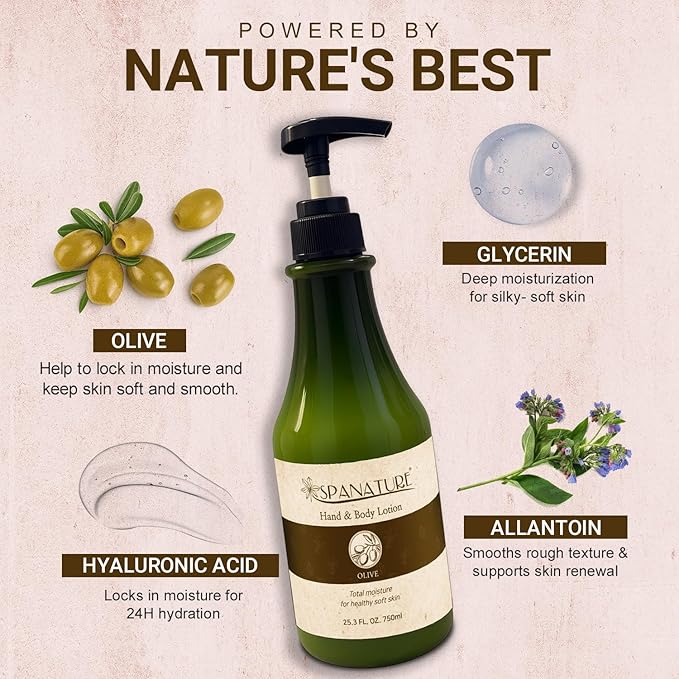 Spanature Premium Olive Body Lotion |Greek Olive Oil Body Lotion for Women |Natural Healing, Restoring and Nourishing the Skin - 750ml/25oz with Pump, Made in Korea