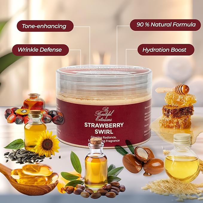 body butter strawberry scent long -lasting fragrance,hydrate skin jojoba oil and more 8oz