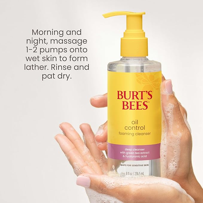 Burt's Bees Oil Control Foaming Cleanser; For Oily Skin; Safe for Sensitive Skin; Deeply Cleanses, Includes Green Tea Extract and Hyaluronic Acid; 8 Fl. Oz.