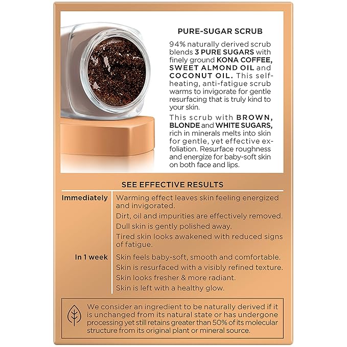 L'oreal Paris Skin Care Pure Sugar Face Scrub With Kona Coffee To Instantly Resurface & Energize for Soft Glowing Skin, 1.7 Ounce