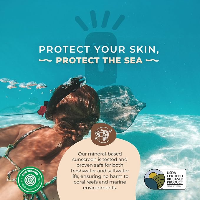 Happy Ocean Shimmer Sunscreen SPF 45, Mineral Body Glow with Glitter – Reef Safe Zinc Oxide, Radiant Finish, Face & Body