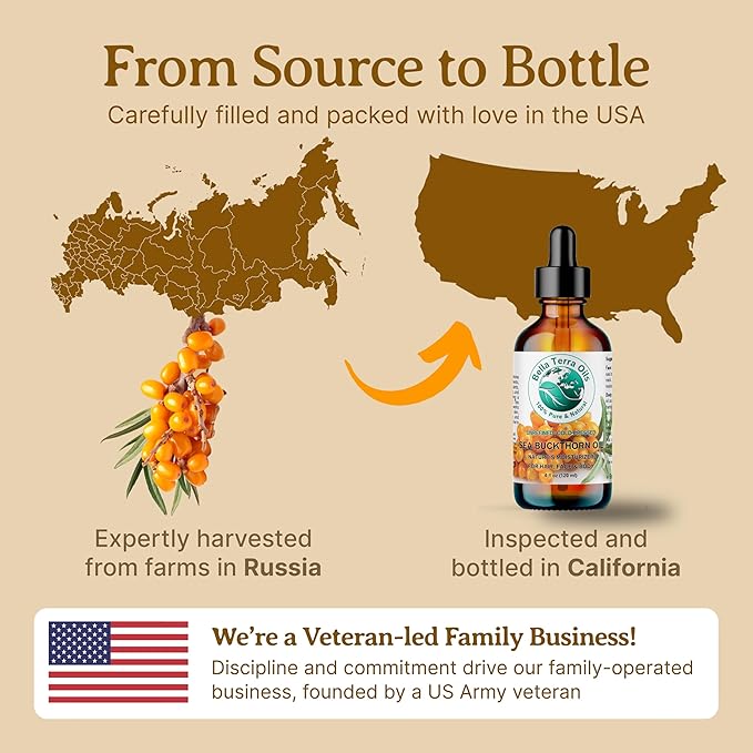 Bella Terra Oils - Sea Buckthorn Oil 8 oz - The Ultimate Elixir from Nature's Bounty, Rich in Flavonoids & Essential Fatty Acids, Gilded Luxe for Your Face