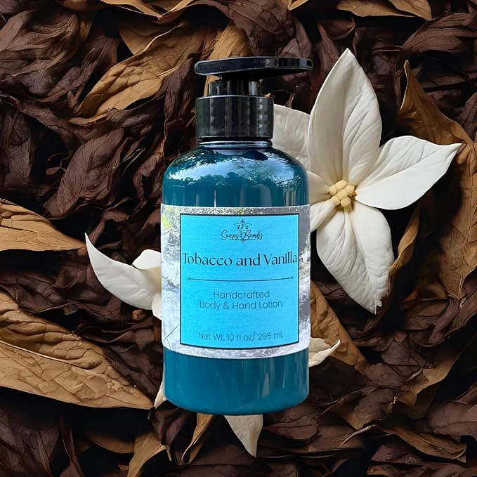 PJ's Tobacco and Vanilla Handcrafted Luxury Body Lotion – Moisturizing, Non-Greasy Skincare with Natural Ingredients, Paraben-Free & Cruelty-Free, 10 oz