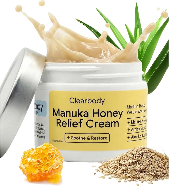 Clearbody Organics Manuka Honey Cream - Oatmeal Lotion - 4 Fl Oz - Eczema Cream - Natural Ointment for Eczema Manuka Honey Hydration Body Lotion