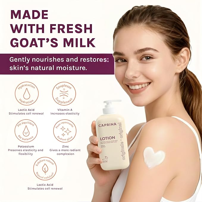 Caprina Goat’s Milk Body Lotion, 500 ml (16.9 oz), ORIGINAL, Hydrating Daily Moisturizer for Normal to Dry Skin