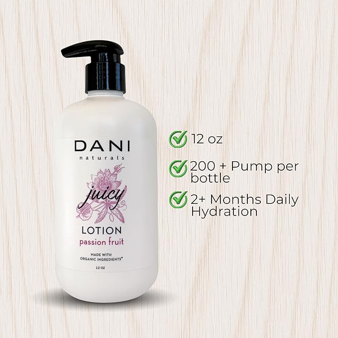 DANI Naturals Passion Fruit Hydrating Lotion, Vegan, Paraben-Free, Made with Organic Ingredients, 12 fl oz