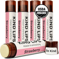 Kind Lips Strawberry Organic Lip Balm (5 Pack) – Hypoallergenic Natural Beeswax Lip Balm for Dry, Cracked Lips – Non Toxic Moisturizing Lip Repair with Vitamin E