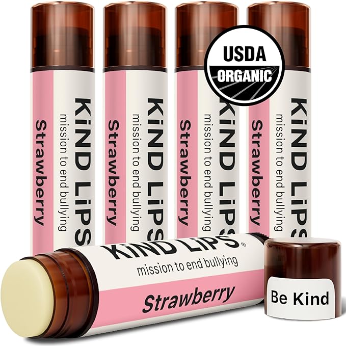 Kind Lips Strawberry Organic Lip Balm (5 Pack) – Hypoallergenic Natural Beeswax Lip Balm for Dry, Cracked Lips – Non Toxic Moisturizing Lip Repair with Vitamin E