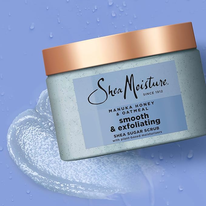 SheaMoisture Shea Sugar Body Scrub Manuka Honey Oatmeal for smooth & exfoliating Smooth and Exfoliating Body scrub with 24h shea moisture nutrients 12 oz