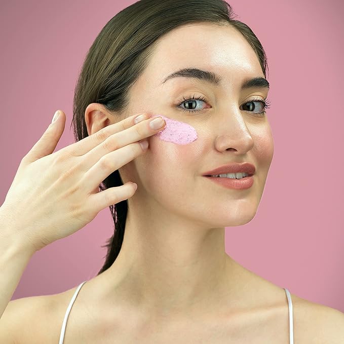 LILY SADO Rose Berry Pink Clay Mask w Rose Water & Fresh Berries - White Tea & Jojoba Beads Gently Exfoliate, Balance & Purify to Prevent Acne & Blackheads - 4 oz