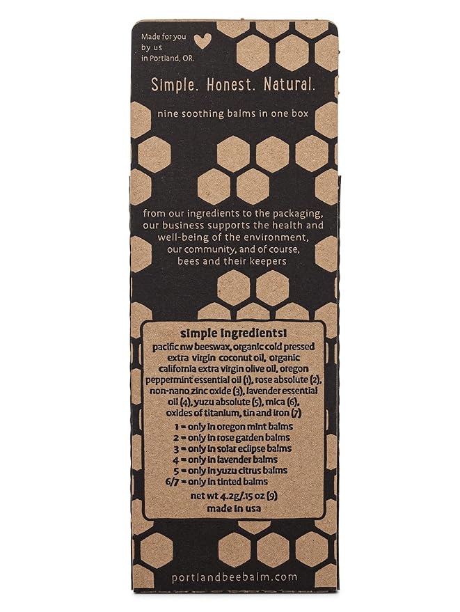 Portland Bee Balm All Natural Handmade Beeswax Based Lip Balm, Unscented 9 Count