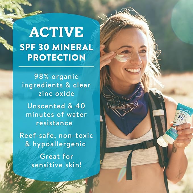 Badger Mineral Sunscreen Combo, SPF 30 Cream & SPF 35 Face Stick, Organic Ingredient with Mineral Zinc Oxide, Unscented Reef Safe Sunscreen Set, Broad Spectrum, Water Resistant, 2-Count