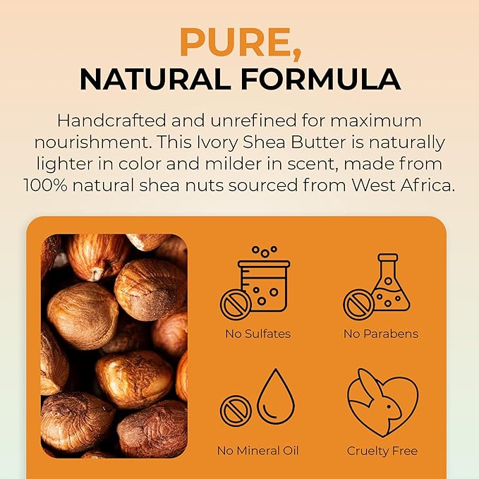 RA COSMETICS 100% Pure Shea Butter, Ivory - 8oz | 100% Pure and Natural Body Butter for Radiant Skin | Ultra-rich Moisturizer for Dry Skin, Stretch Marks, Wrinkles and Blemishes - Sourced from Ghana