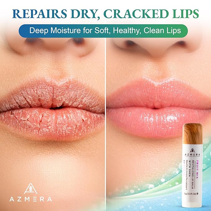 Azmera Fruit Mix Lip Balm - Organic Shea Butter from Ghana Chapstick for Dry Chapped Lips - Natural Fruity Lip Moisturizer - Made in USA - 6g Stick
