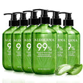 Aloderma Aloe Vera Gel - Large 17.6oz Value Pump - Made within 12 Hours of Harvest with 99% Organic Aloe Vera, Lightweight, Non-Sticky for Sunburns, Natural, Soothing Aloe Vera for Face & Hair, 6-Pack