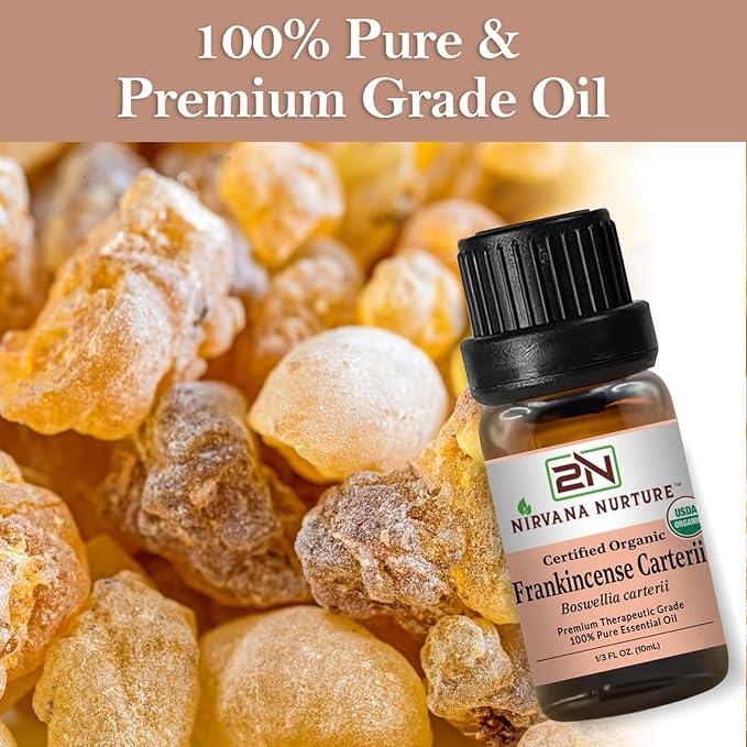 Frankincense Carterii Essential Oil, USDA Certified Organic, 100% Pure Undiluted, Aromatherapy Oil for Diffuser, Hair & Skin Care