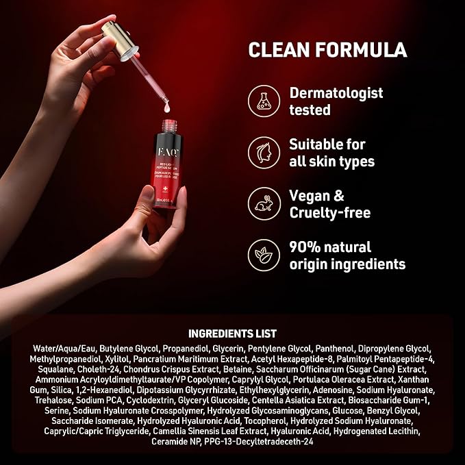 FAQ Red Light Peptide Serum – Hyaluronic Acid & Peptide Face Serum for Women & Men, Hydrating Skin Care to Enhance LED Light Routines